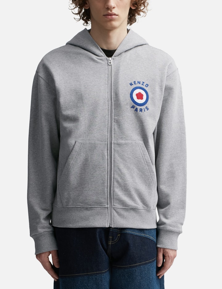 Shop Kenzo Target Zipped Hooded Sweatshirt In Grey
