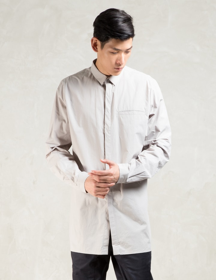Grey L/S Elongated Button Down Shirt Placeholder Image