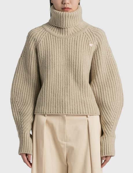 Recto Chunky Wool Roll Neck Cropped Belted Sweater