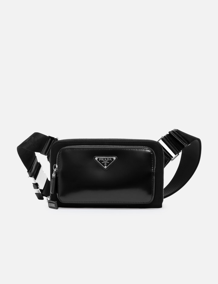 Prada Brushed Leather And Nylon Belt Bag In Black
