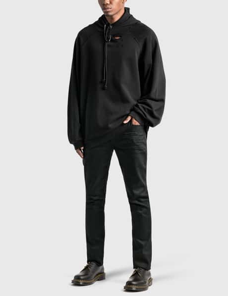 Raf Simons - Destroyed Oversized Hoodie With Big Pin | HBX
