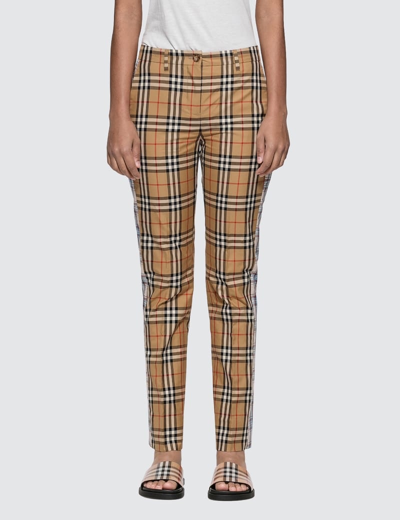 Burberry: Yellow & Beige Check Trousers | SSENSE