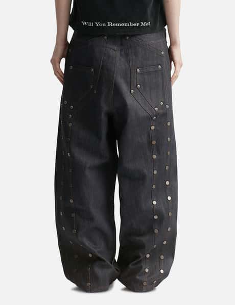 "Devlin" Studded Waxed Japanese Raw Denims In Blue view 12