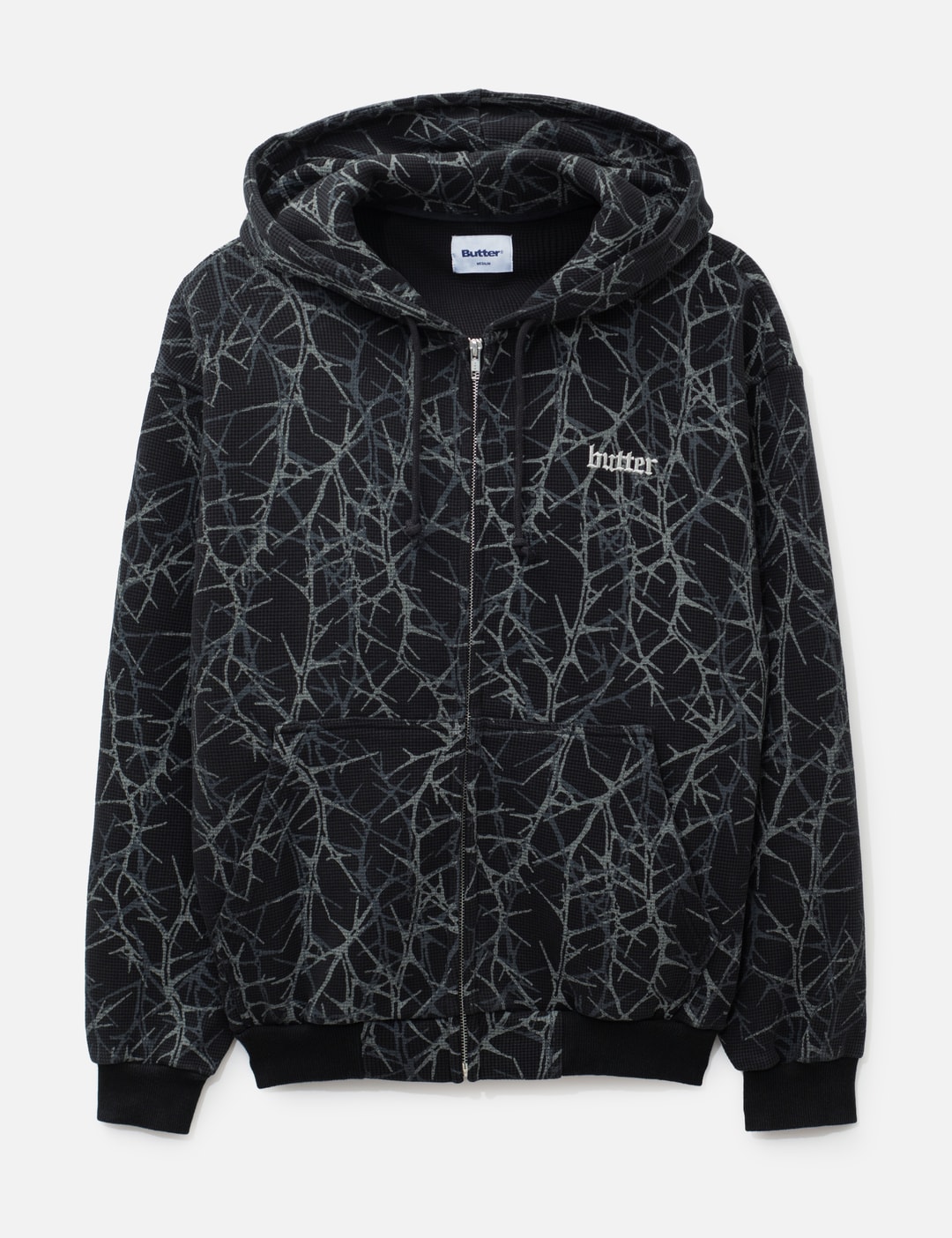 Butter Goods Thorn Camo Waffle Zip-thru Hood In Black/黑色/블랙/ブラック