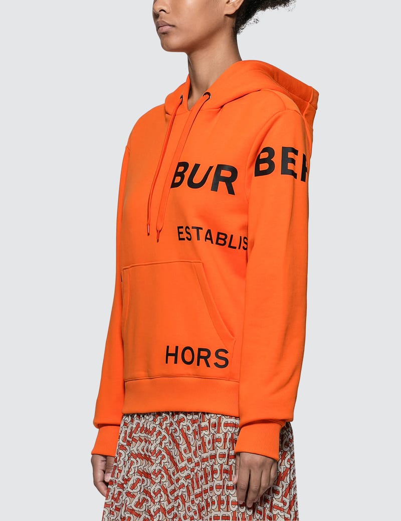 Burberry Women#39;s Horseferry Print Cotton Drawstring Hoodie Orange/White