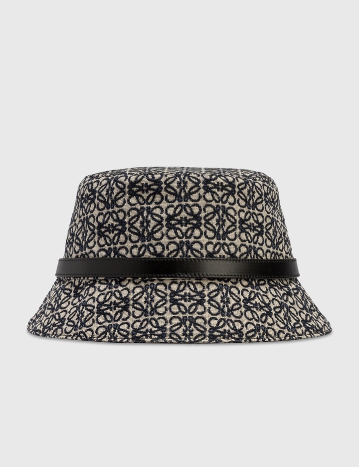 Loewe Leather-trimmed Cotton-blend Jacquard Bucket Hat In Blue