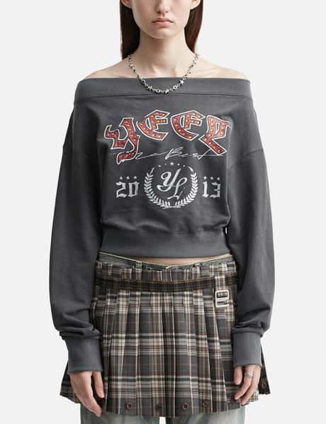 YEEL Graphic Off-shoulder Cropped Top Charcoal