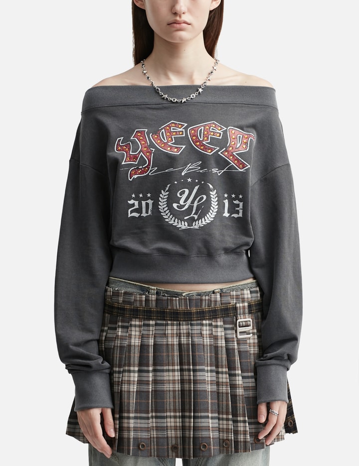Graphic Off-shoulder Cropped Top Charcoal Placeholder Image
