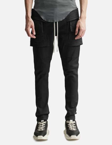Rick Owens Drkshdw - WAXED STRECH DENIM CREATCH CARGO DRAWSTRING 