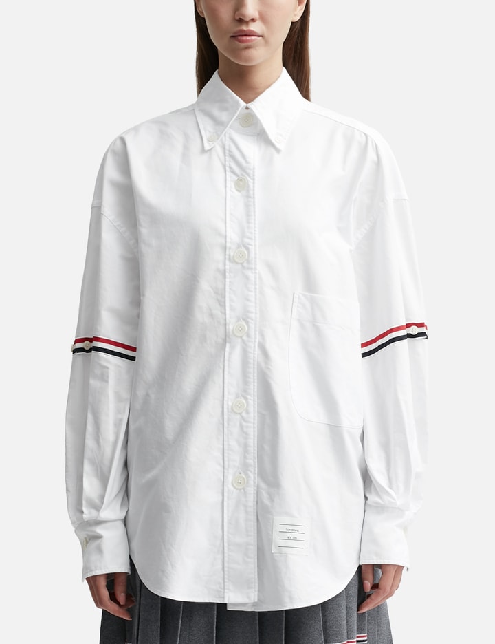 Thom Browne Supersized Point Collar Shirt With Rwb Grosgrain Armbands In White