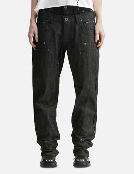 "Gideon" Double-Layered Workpants In Japanese Raw Black Denim view 7
