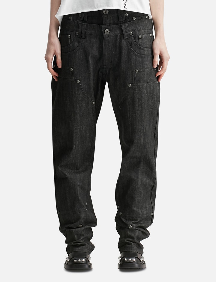 "Gideon" Double-Layered Workpants In Japanese Raw Black Denim
