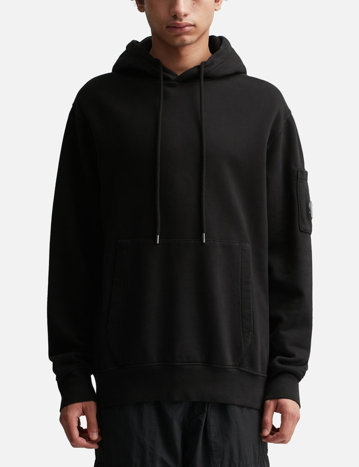 BRUSHED AND EMERIZED DIAGONAL FLEECE LENS HOODED SWEATSHIRT Placeholder Image