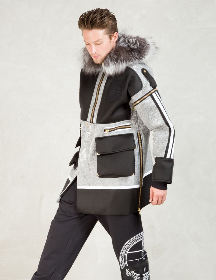 Grey/black Detact Sleeve Hooded Parka Placeholder Image
