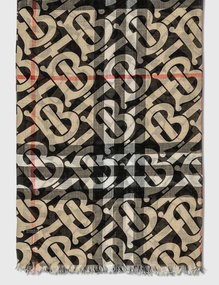 Monogram Print Lightweight Check Wool Silk Scarf Placeholder Image