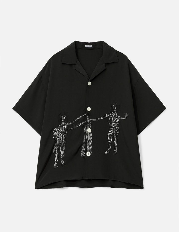 Black Short Sleeve Dancing Woman Silk Shirt Placeholder Image