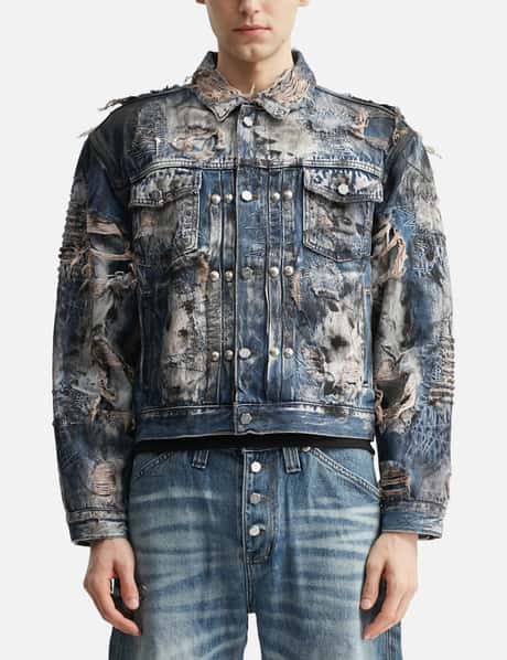 Hard-Washed Damaged Denim Jacket view 11