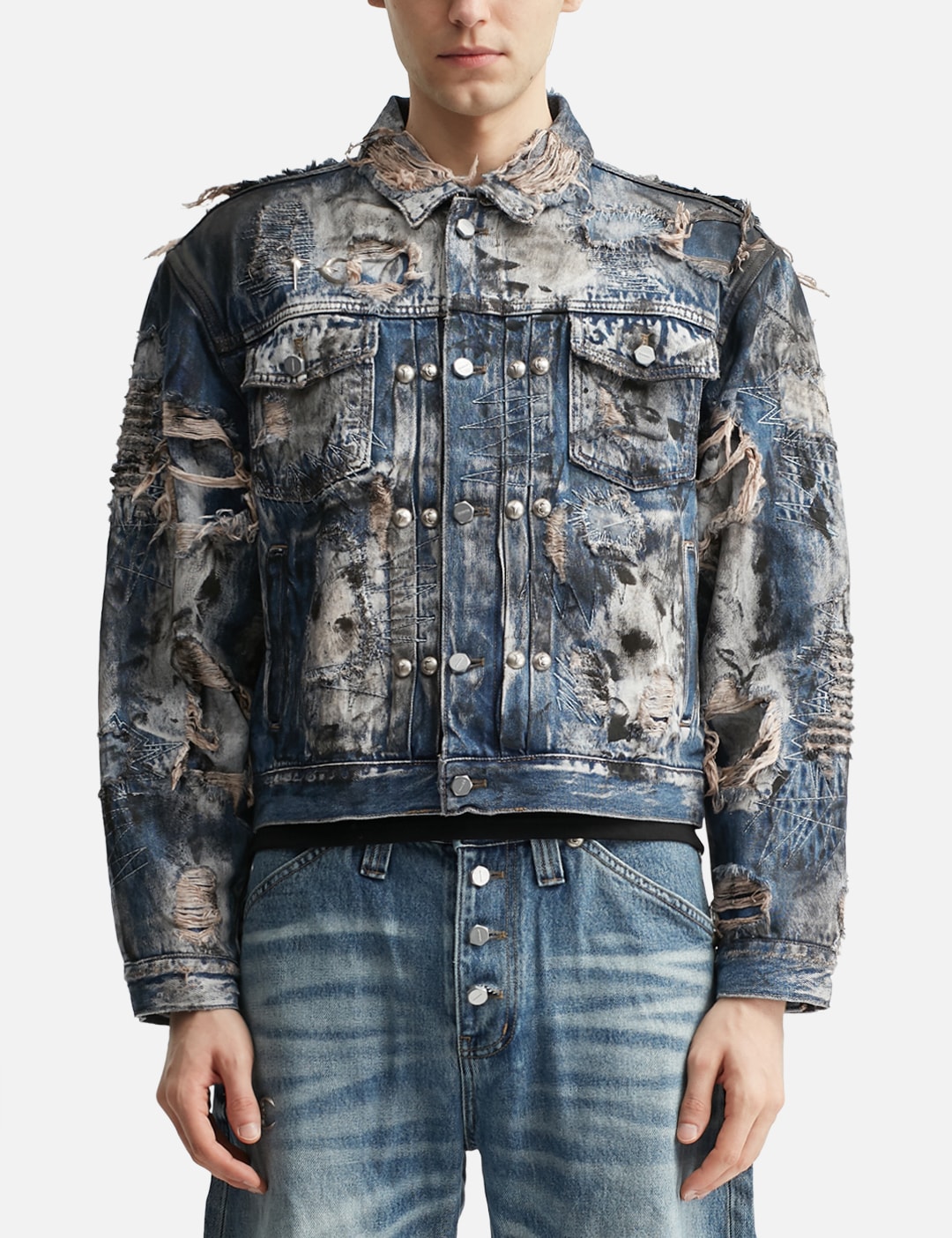 Hard-Washed Damaged Denim Jacket view 12