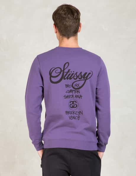 Stüssy - Purple World Tour Crewneck Sweater | HBX - ハイプビースト 