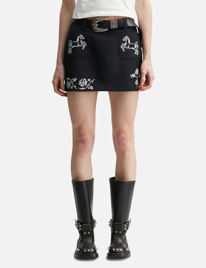 MARKGONG Black Cross Stitch Embroidered Skirt With Detachable Belt