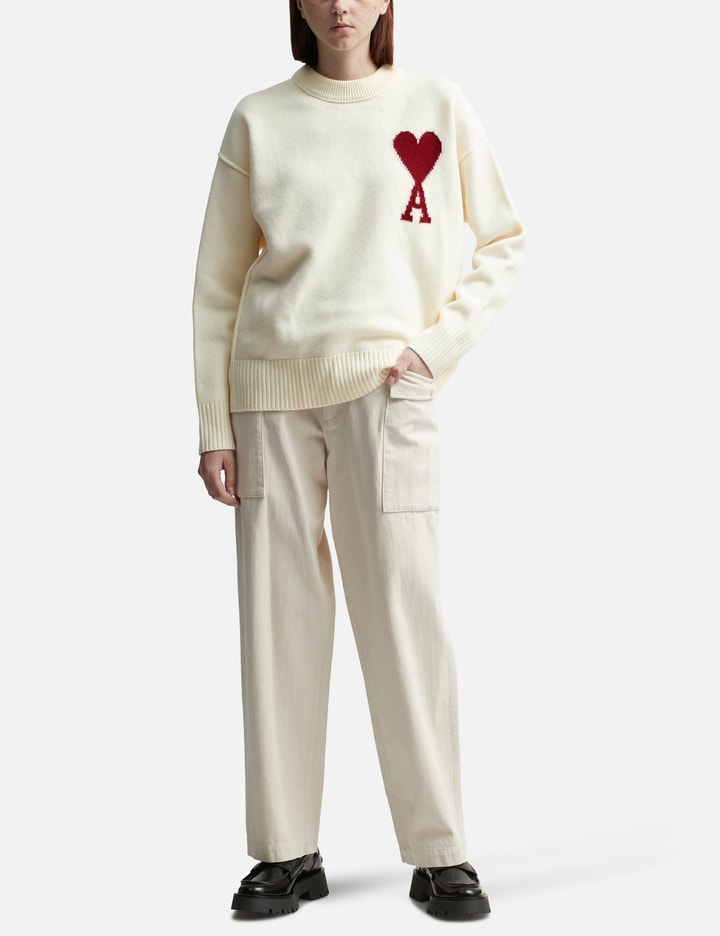 Ami Alexandre Mattiussi Relaxed-fit Wool Sweater With Heart Motif In Neutral