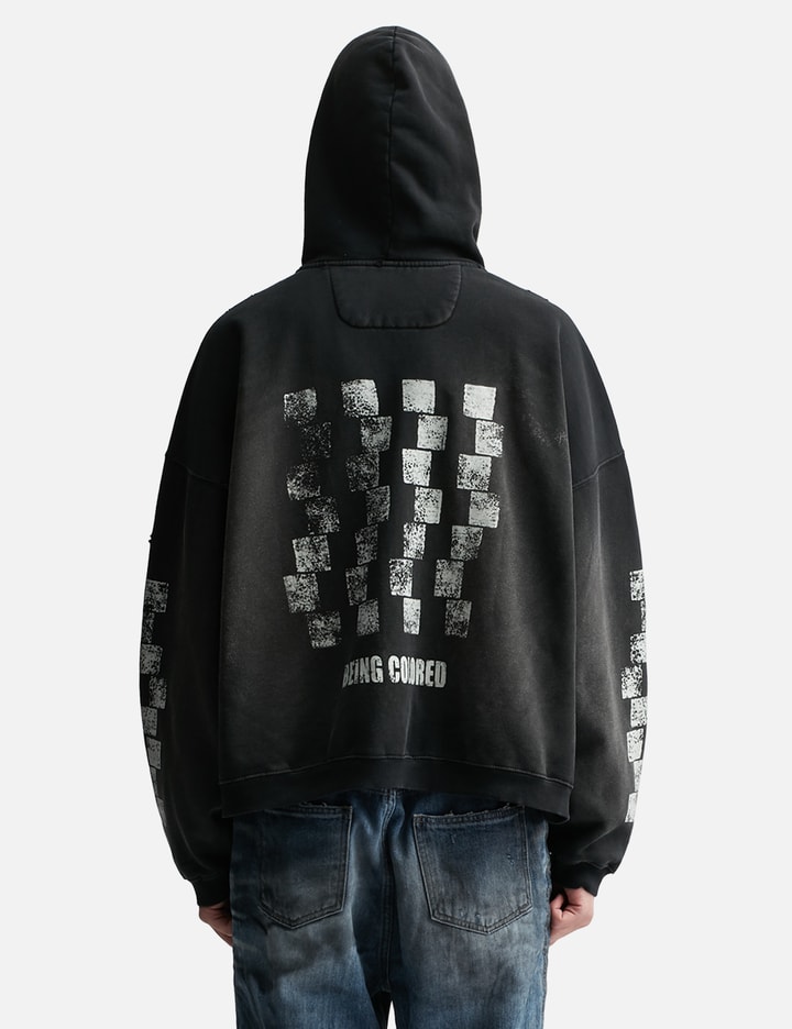 Checkerboard Vintage Printing Brush Washed Zipped Hoodie Placeholder Image