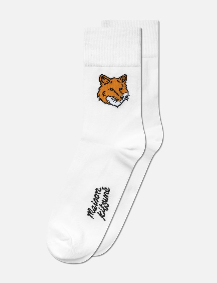 Shop Maison Kitsuné Fox Head Socks In White