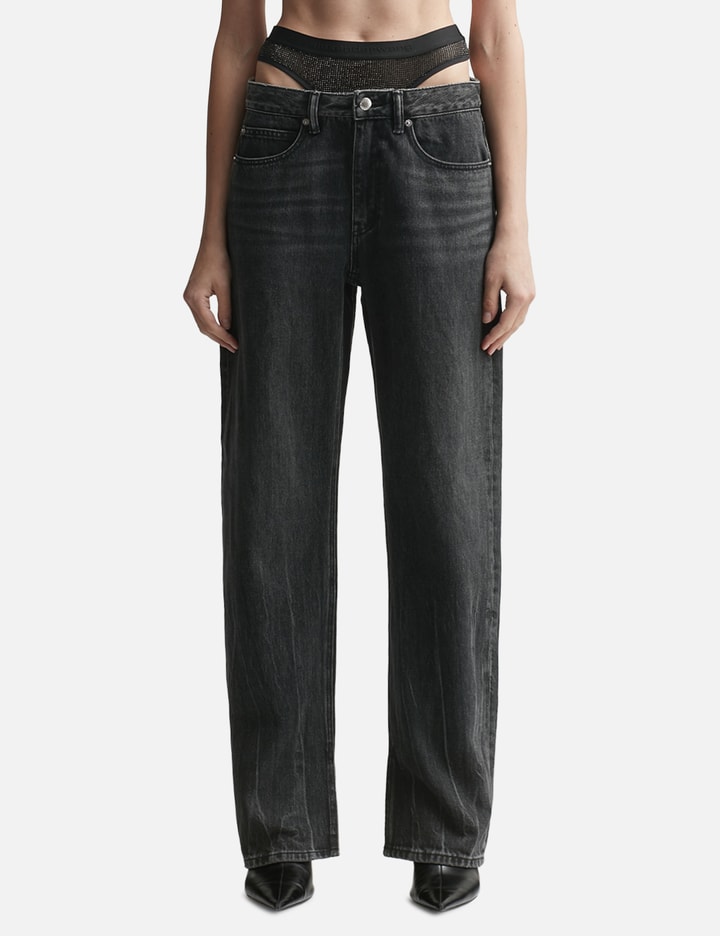 Pre-Styled Straight-Leg Slit-hem Jeans Placeholder Image