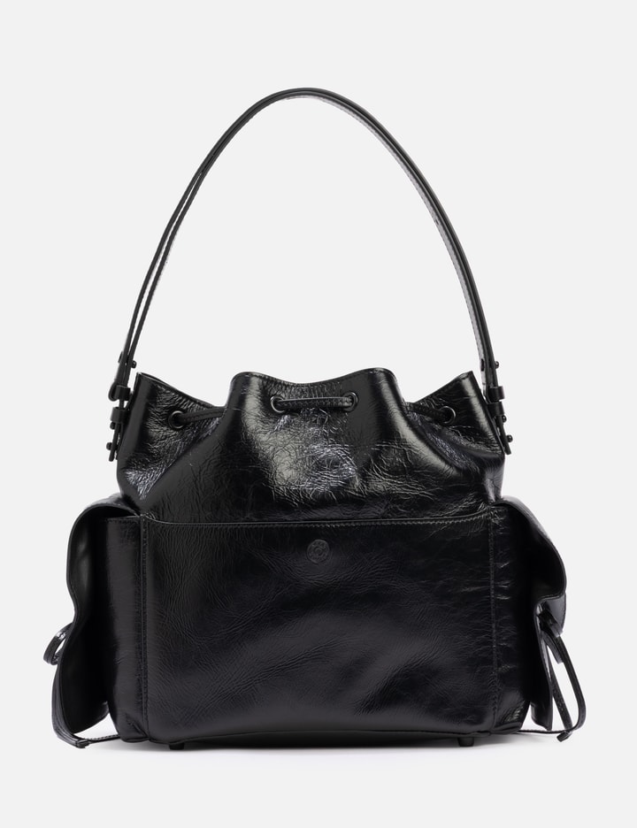 Acne Studios Multipocket Mini Crinkled Leather Bucket Bag In Animal Print