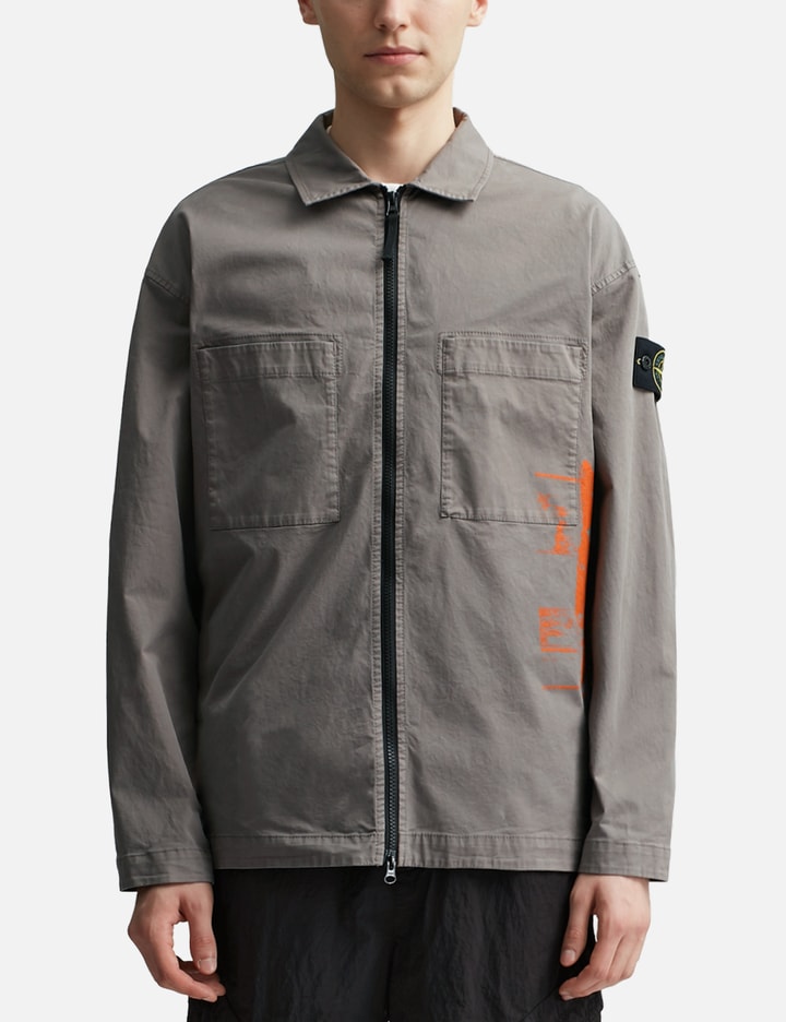 Shop Stone Island Poster Four Print_supima® Cotton Overshirt In Grey