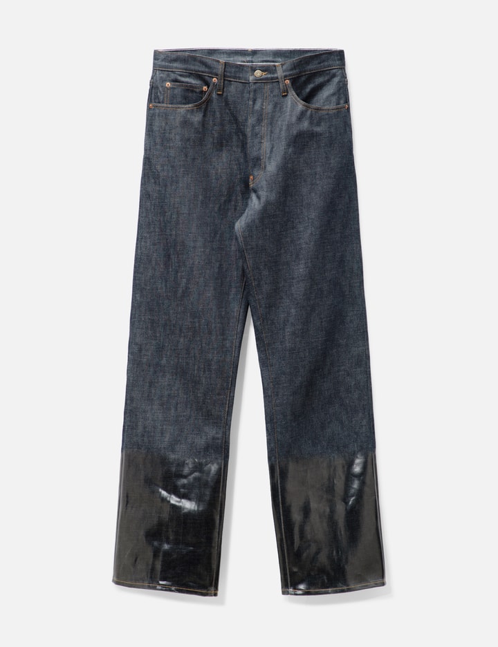 Maison Margiela Lacquered Turn-up Jeans In Blue