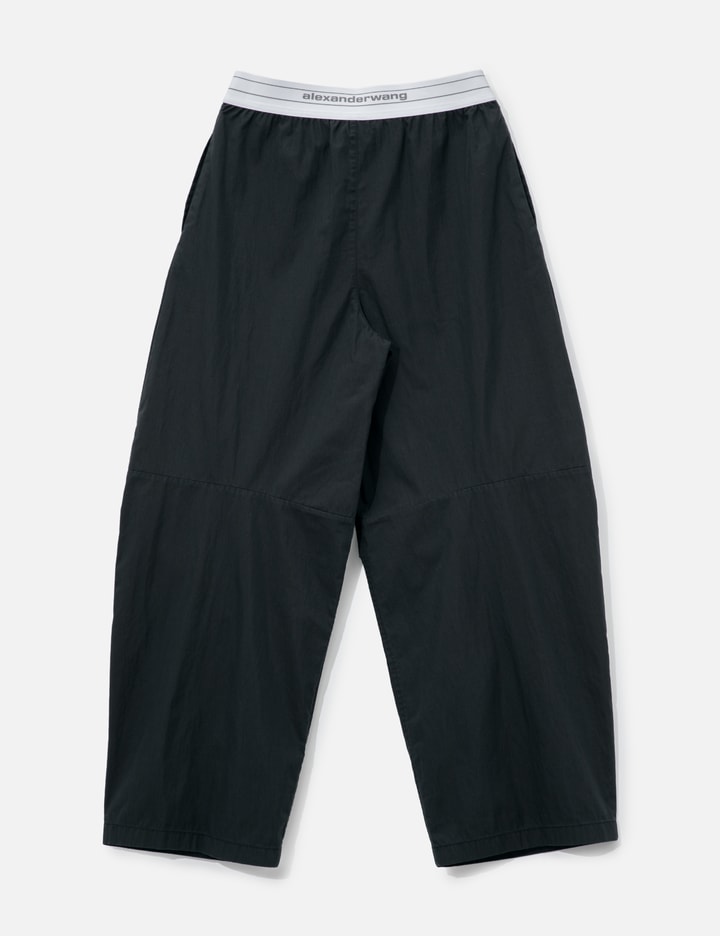 Mid-Rise Pleated Wide-Leg Pant With Logo Elastic Waist