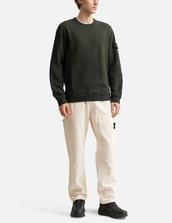 Stone Island Brushed Organic Cotton Fleece Sweatshirt With Ribbed Inserts In Green