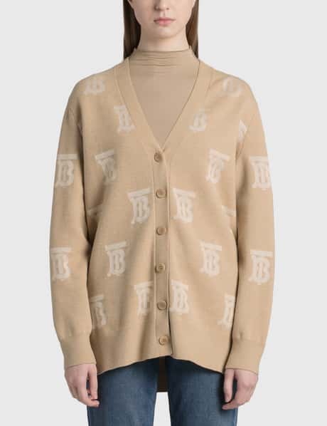Burberry Monogram Wool Silk Blend Oversized Cardigan