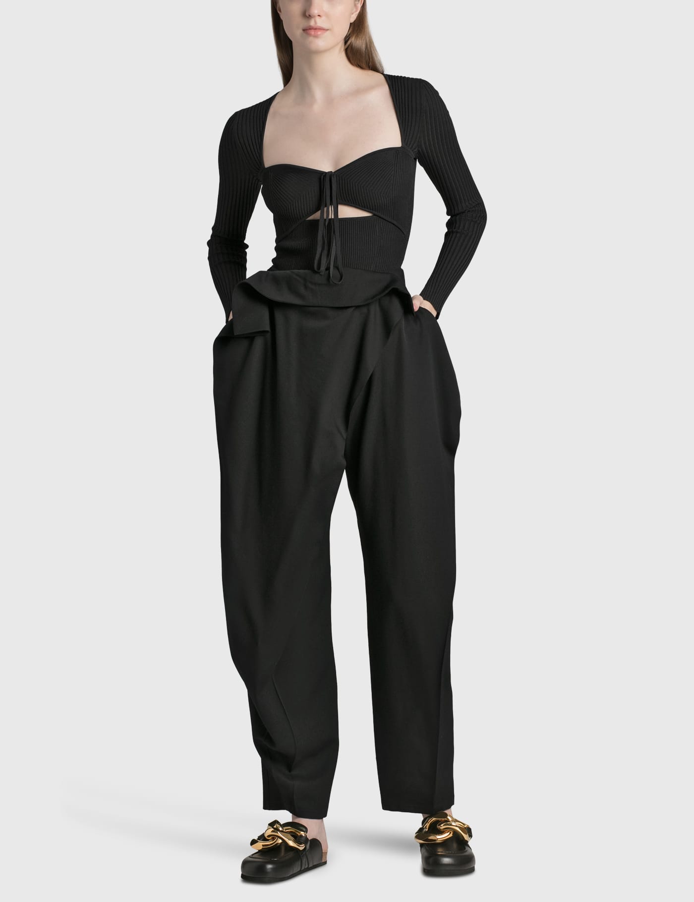 Slacks and Chinos Full-length trousers JW Anderson Foldover Tailored Trousers in Black Womens Clothing Trousers 