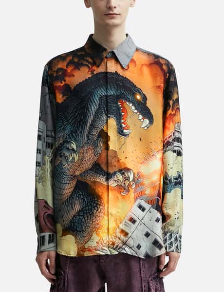 godzilla dress shirt Godzilla City Skylines Allover Print Woven Button-Up - BoxLunch Exclusive
