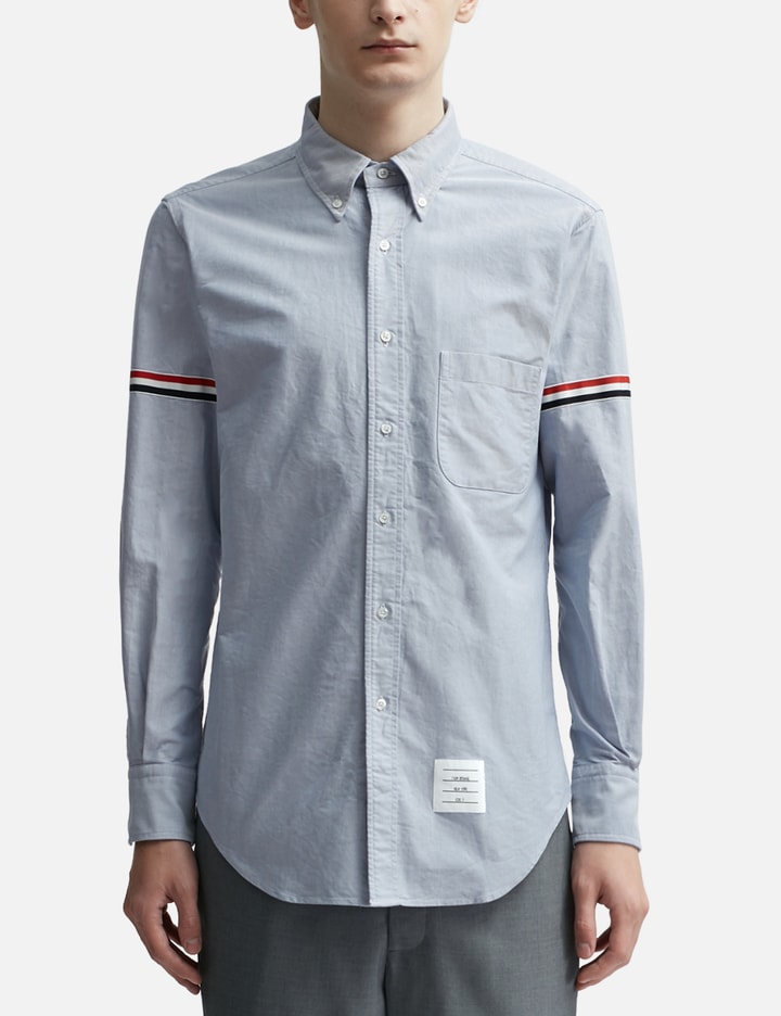 Shop Thom Browne Oxford Striped Grosgrain Armband Classic Shirt In Blue