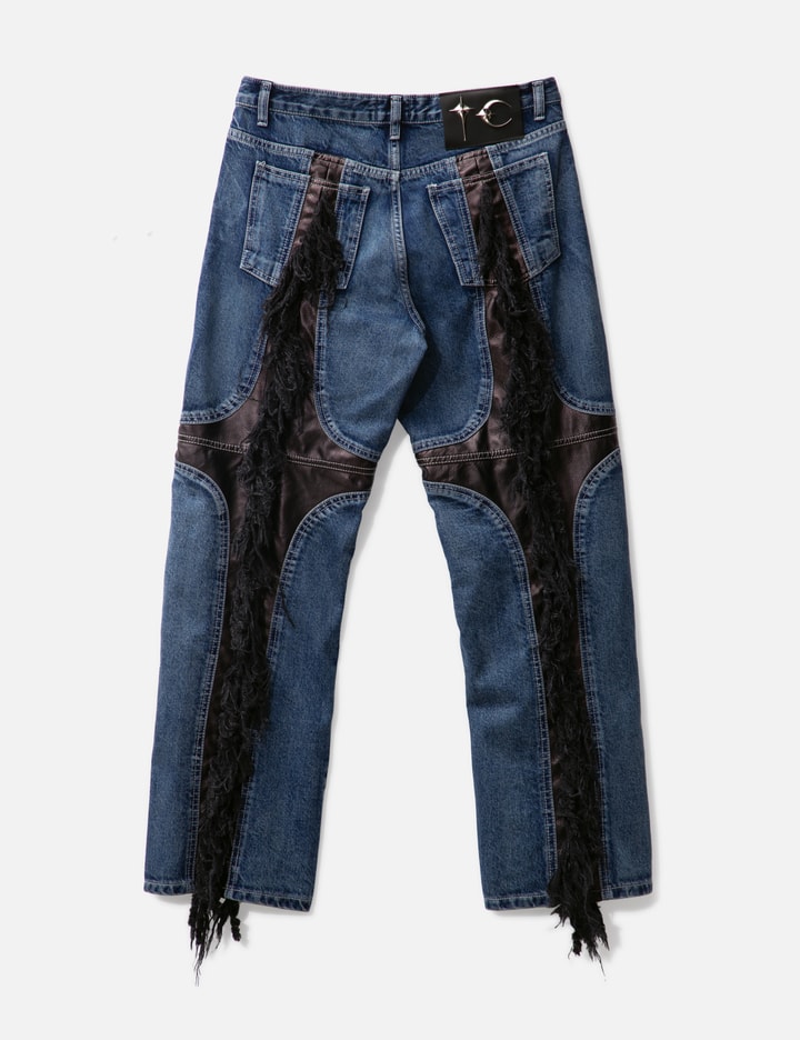 Shop Thug Club Mohican Leather Denim Pants In Blue
