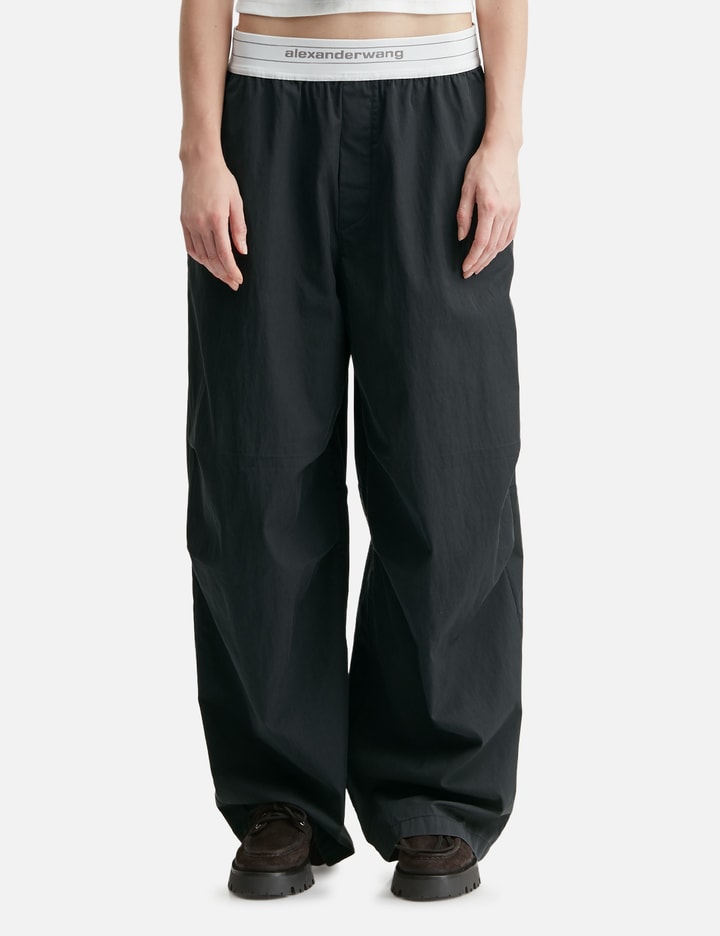 Mid-Rise Pleated Wide-Leg Pant With Logo Elastic Waist view 3
