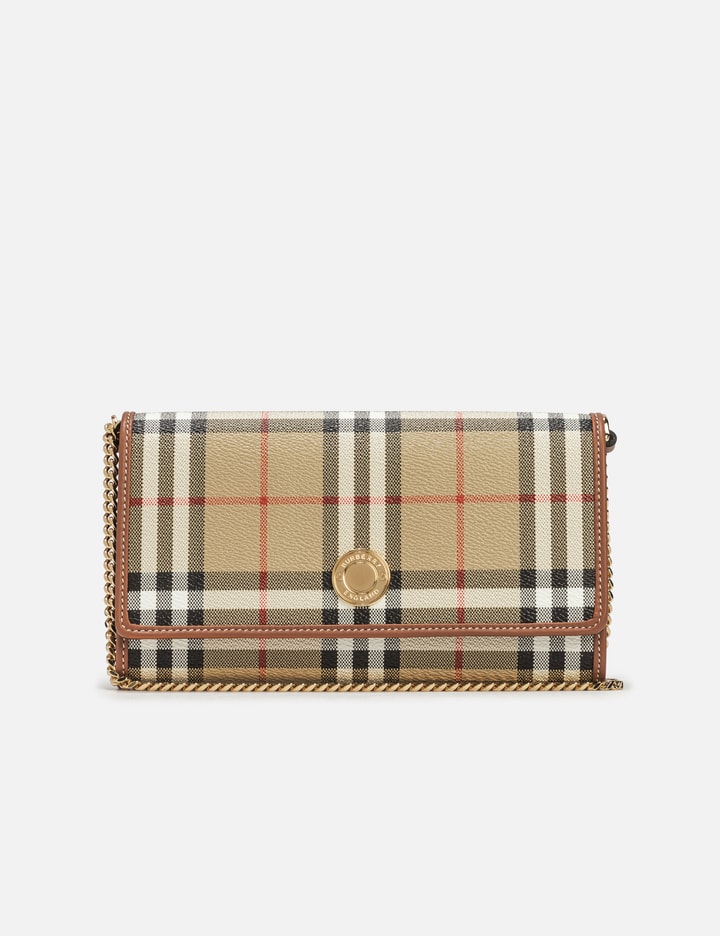 Burberry White Leather and Check Canvas Card Holder with Strap