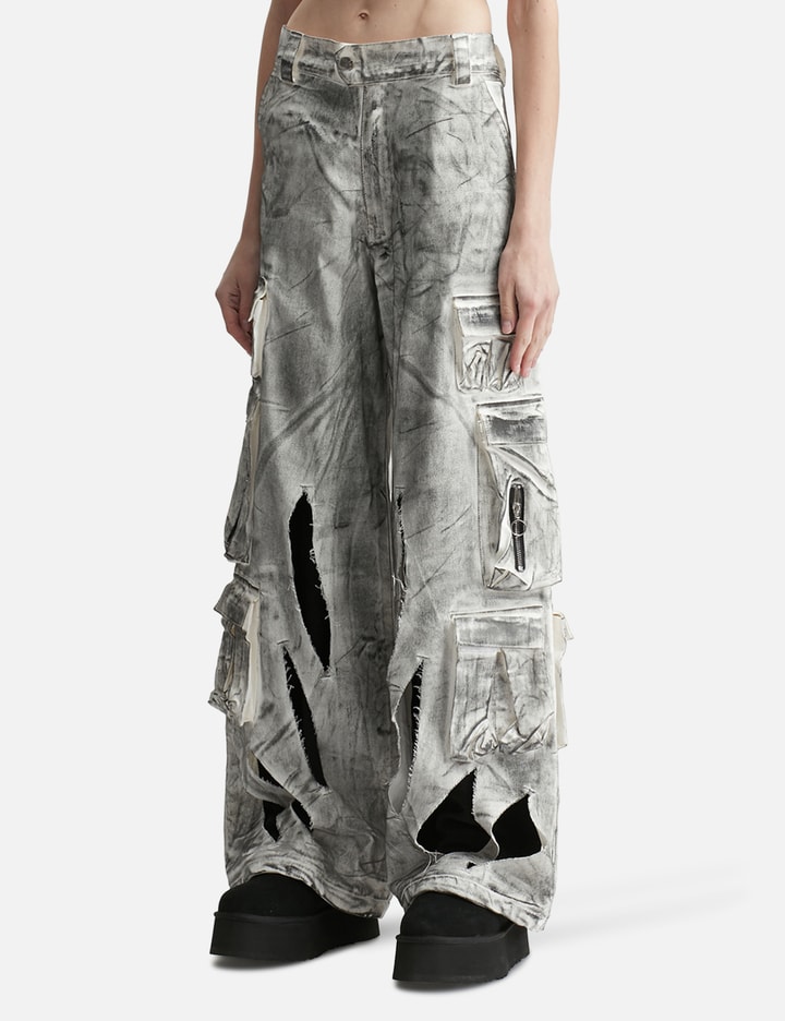 Waxed White Cargo Trousers Placeholder Image