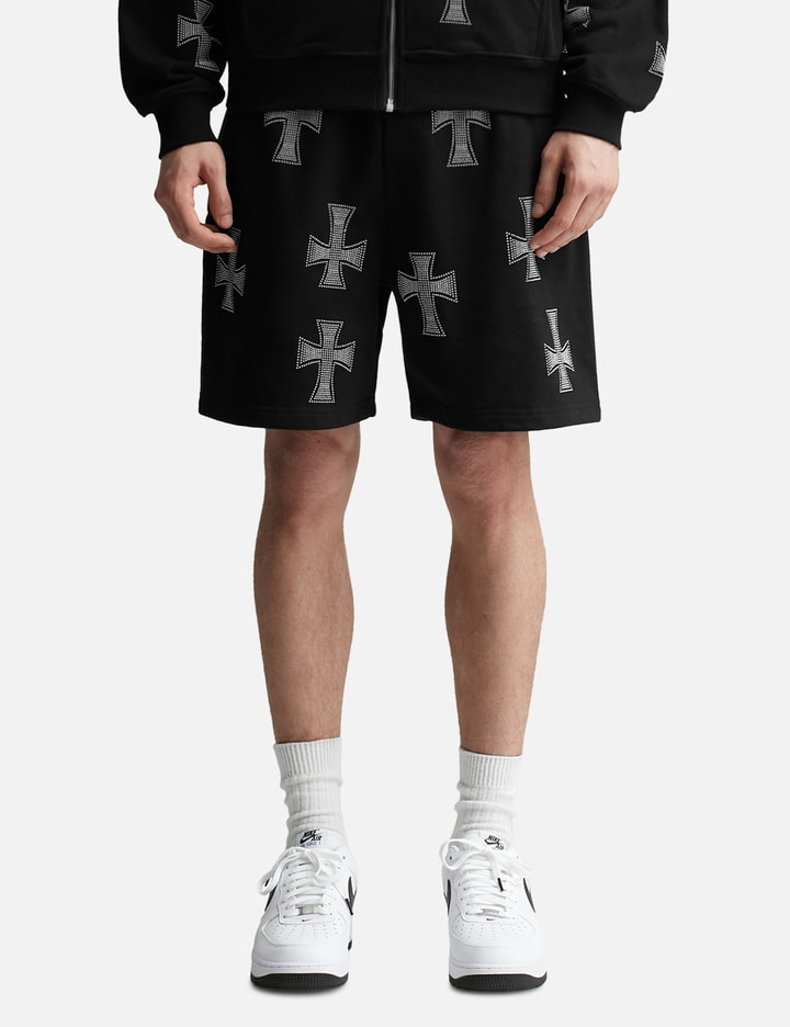 Black / White Cross Rhinestone Shorts Placeholder Image