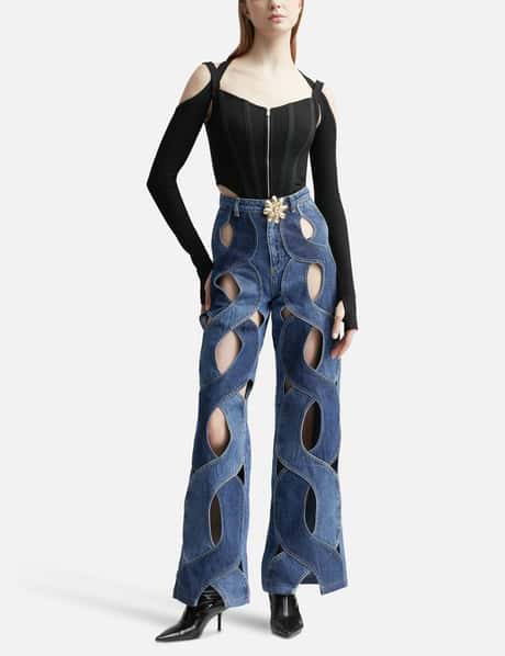 Area Embellished Cutout High-rise Wide-leg Jeans in Blue