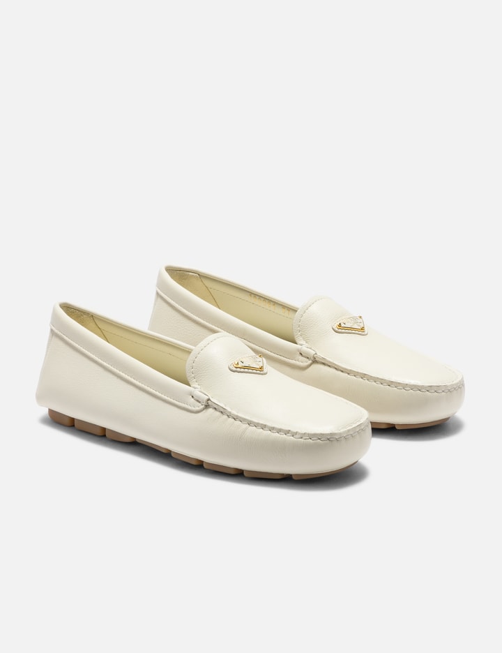 Shop Prada Suede Driving Loafers In White