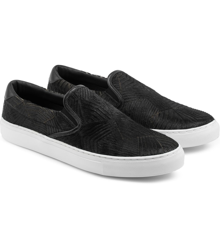 Black Lasercut Haircalf Garda Slip-On Shoes Placeholder Image
