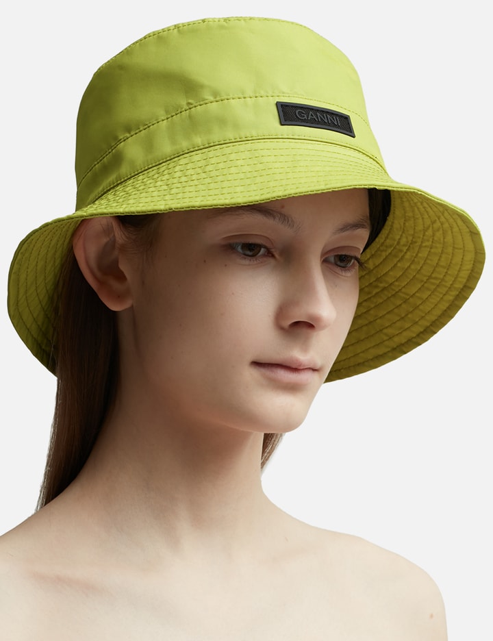 Shop Ganni Recycled Tech Bucket Hat In Green
