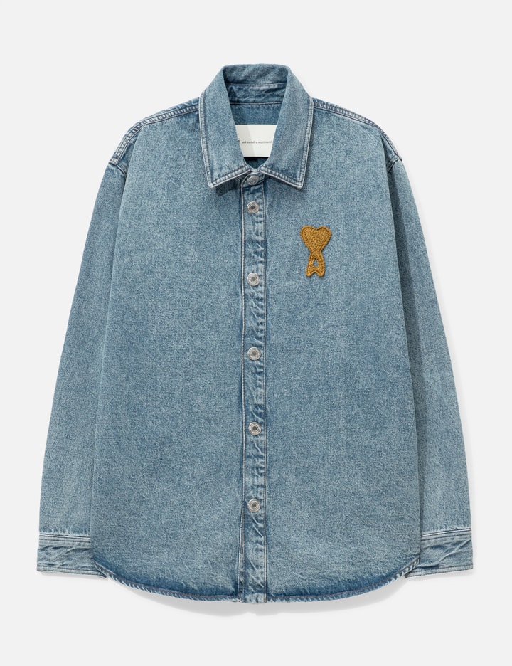Ami Blue Cotton Knitted Ami De Coeur Overshirt