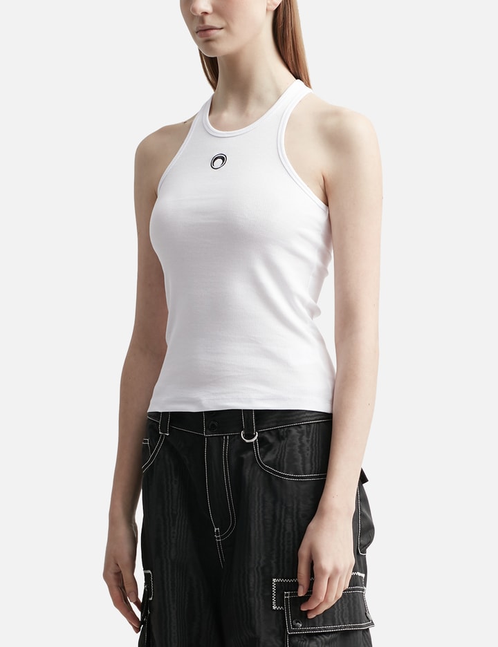 Marine Serre White Moon Logo Ribbed Jersey Tank Top In Gray