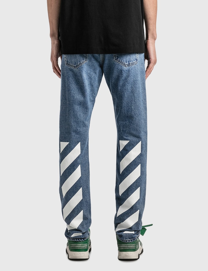 Off-White Diag-stripe Print Slim Fit Jeans - Blue