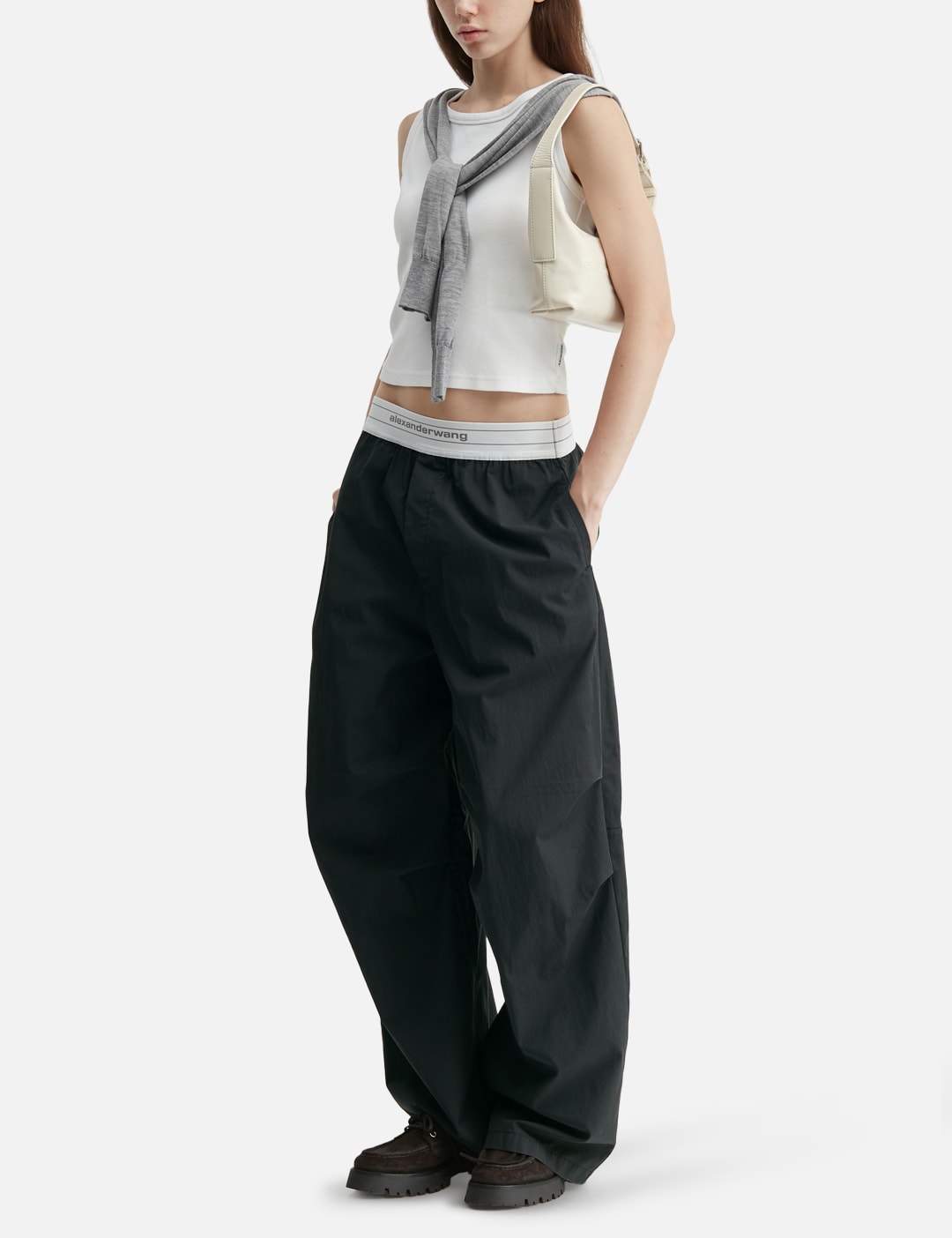 Mid-Rise Pleated Wide-Leg Pant With Logo Elastic Waist view 20
